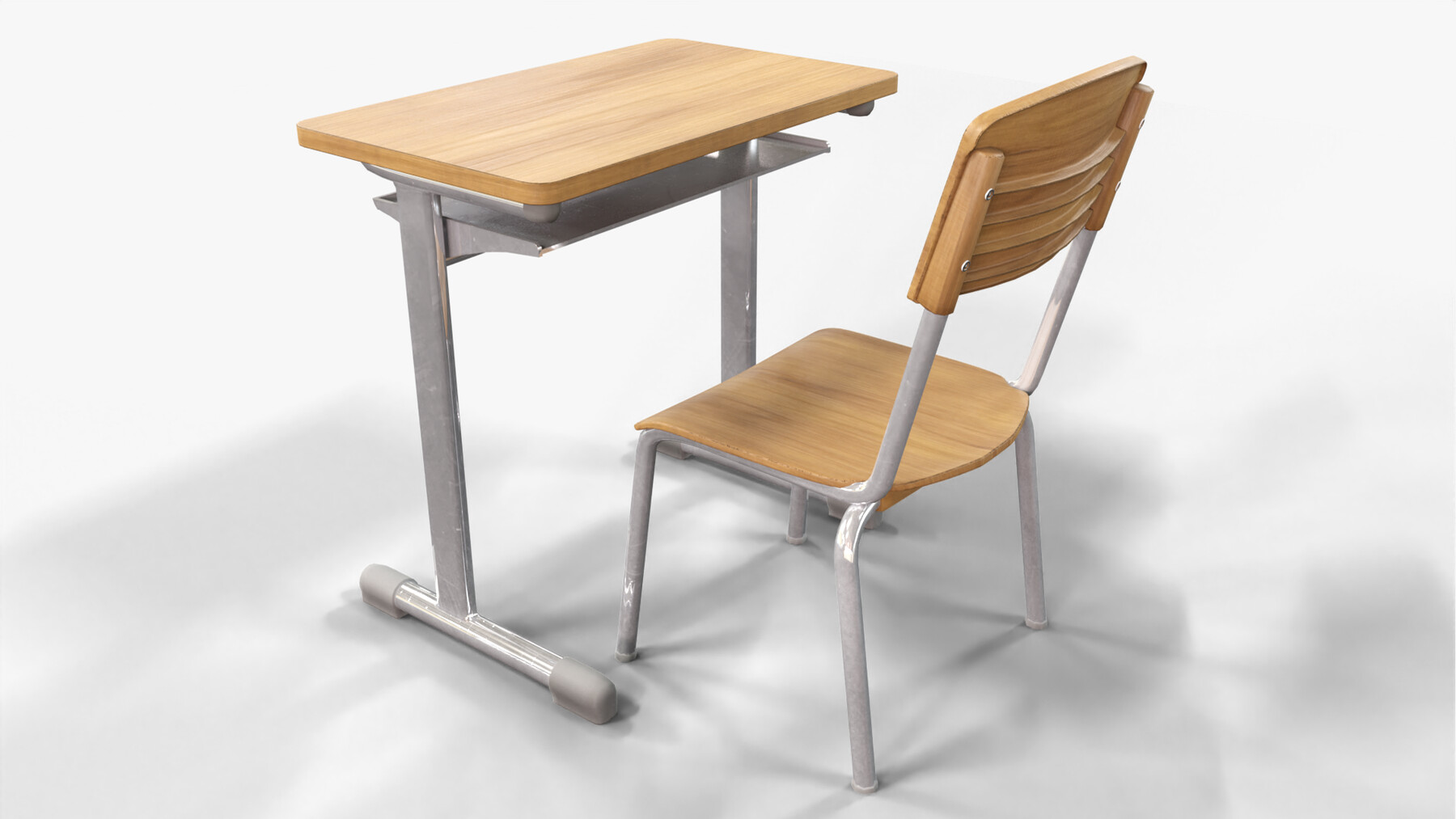 ArtStation Wooden School Chair and Desk Game Assets