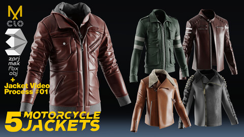 5 Male Motorcycle Jackets-Marvelous-CLO-3DsMax project file/FBX+OBJ+1 Video Process