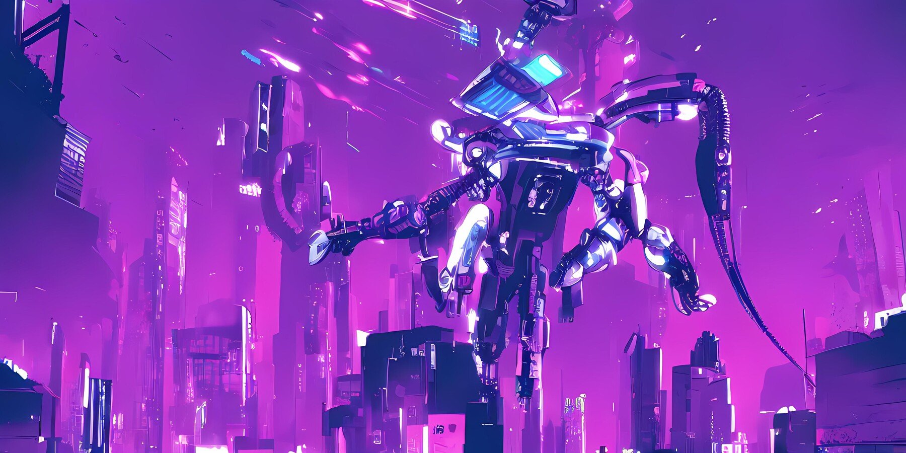 Lonely Cyberpunk Purple Robot 4k