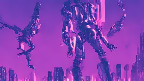 Lonely Cyberpunk Purple Robot 4k