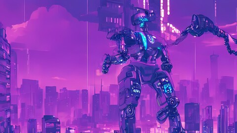 ArtStation - Cyberpunk Purple Robot 4k