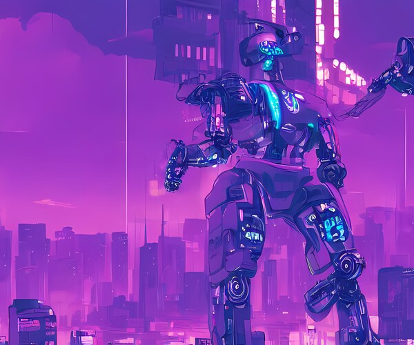 Lonely Cyberpunk Purple Robot 4k