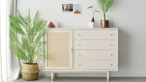 Bund Woody White Rattan 4-Drawn Wide Drawer