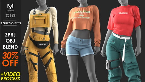 3 Girl's Outfits VOL 2 - Marvelous / CLO Project file +Video Process