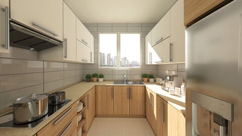 modern kitchen 3D interior scene