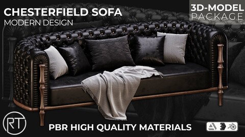 Christopher Knight Chesterfield Tufted Sofa with Dark Brown Leather - GAME ASSET