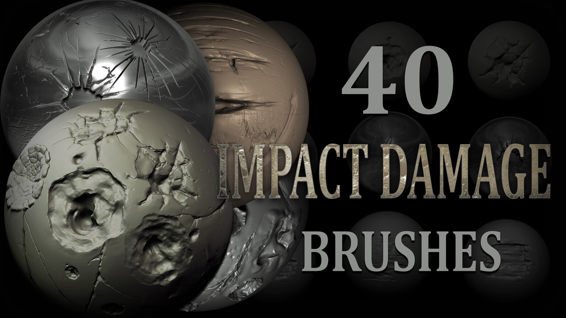 ArtStation Zbrush + Blender 40 Impact Damages Brush + Alphas Brushes