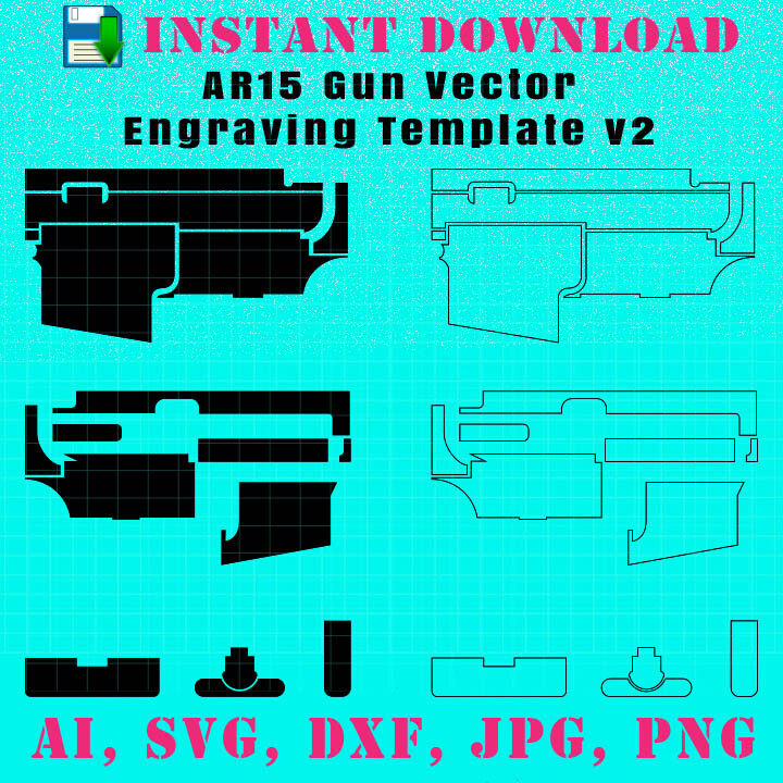 Vector Outline - AR15 gun Lower Receiver Engraving Template, SVG, DXF