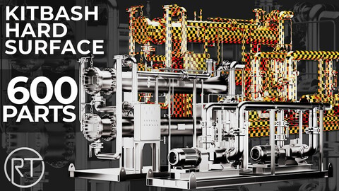 Comprehensive Hard Surface Kitbash Set featuring Pipes, Tubes, Hoses, Cables, and Motor Engines for Professional 3D Modeling and Concept Design