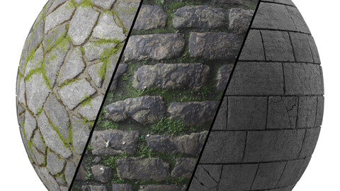Stone Wall Materials 33- Stone walls By mossy, Pbr 4k Seamless