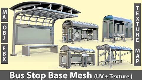 12 Bus Stop Base Mesh with UVs and Textures Vol 1