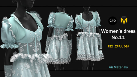 Women's dress No.11/clo3d/obj/fbx/zprj/4k materials