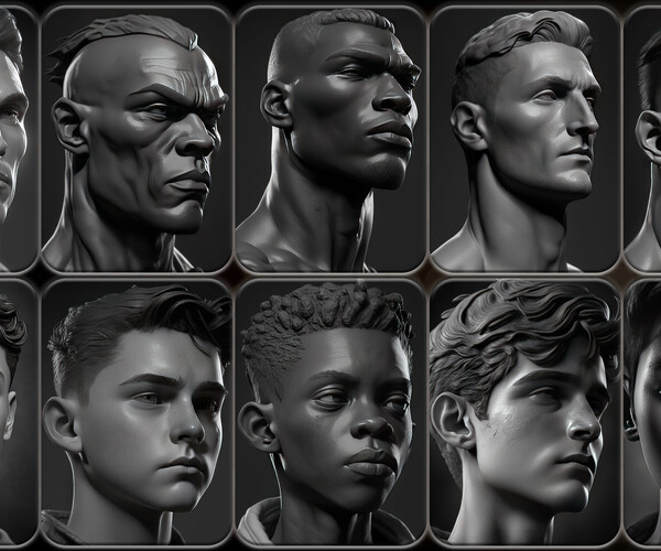 ArtStation - 300 Male Head Sculpt - Four Races Reference Pack | 4K | v ...