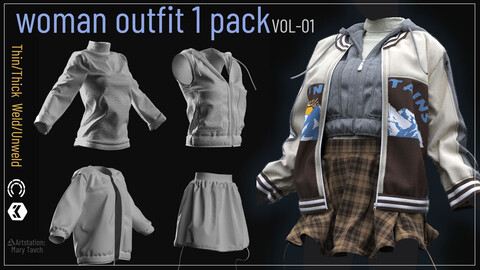 WOMAN OUTFIT 1 PACK- marvelous designer/clo3d +high quality mesh