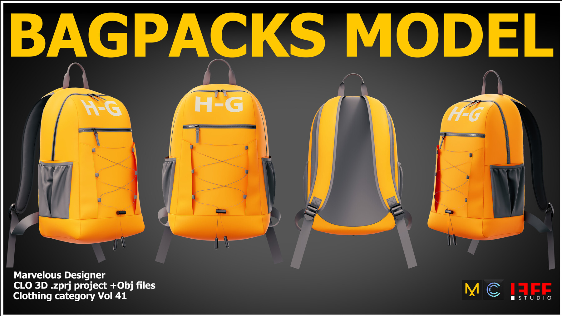 ArtStation - BACKPACK MODELS Vol 40 Marvelous designer/ Clo3d AND OBJ FILES