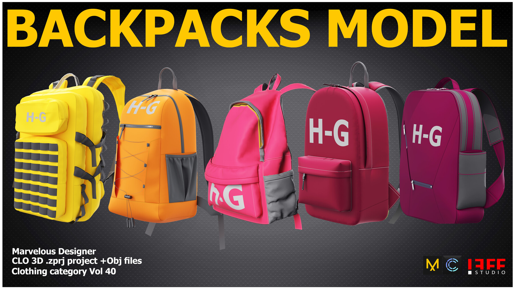 ArtStation BACKPACK MODELS Vol 40 Marvelous designer/ Clo3d AND OBJ