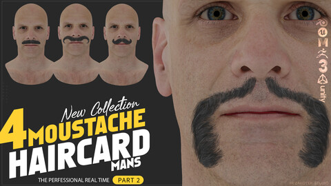 4 moustache haircard mens part 2 /zbrush / maya / blender / 3dsmax / unreal / unity