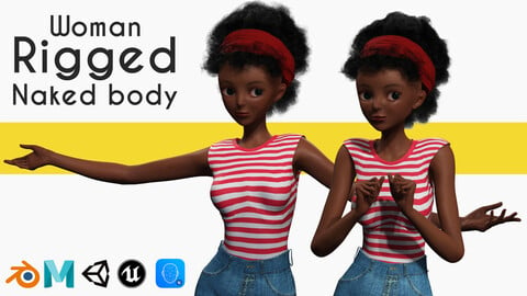 Cute African Female Cartoon Black afro rigged Woman 3D Low-poly 3D model