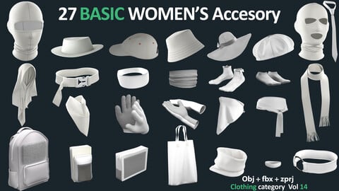 27 BASIC WOMEN'S ACCESSORIES PACK: Realistic and High-Quality / A 3D Collection for Gamers and Designers