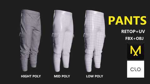 Pants for Game (H-Poly M-Poly L-Poly) FBX+OBJ+UV+RETOP