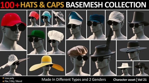 100+ HATS AND CAPS BASEMESH COLLECTION