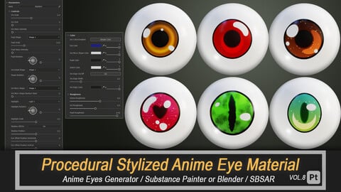 Procedural Stylized Anime Eye Material and Texture (SBSAR) Vol.8