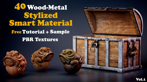 40 Stylized Wood-Metal Smart Material+ 4K PBR Textures + FREE Tutorial+ 2 Samples