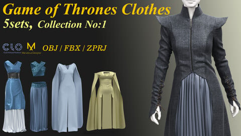 5 Sets of Game of Thrones Clothes/ ZPRJ/ OBJ/ FBX