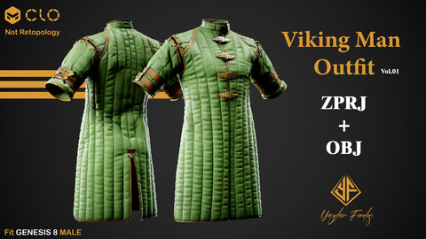 Viking Man Outfit Vol.01 - MD / Clo3d project + obj files + PBR Texture