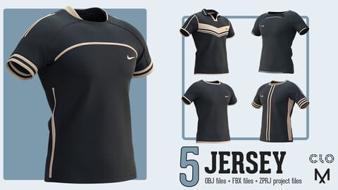 5 Jersey / Sportwear / sport shirt / CLO3D / Marvelous + OBJ + FBX + Zprj