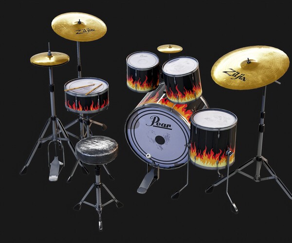 ArtStation Drum Kit Game ready props Game Assets