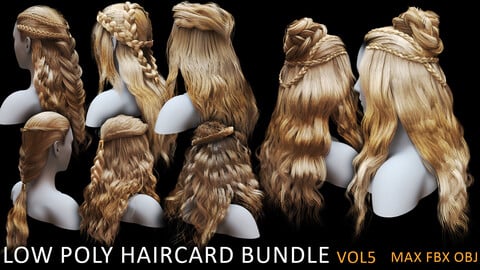 Low Poly game ready haircard bundle vol5 (max fbx obj)