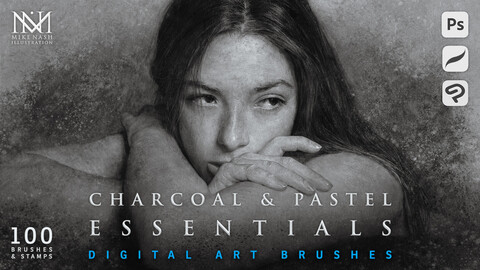 Charcoal & Pastel Essentials - 100 Digital Art Brushes - Photoshop, Procreate & Clip Studio Paint