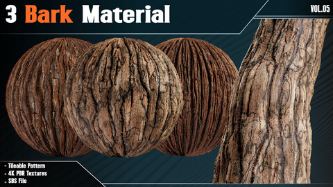 3 Tree Bark Material -VOL 05 (sbs file + 4k PBR Textures)