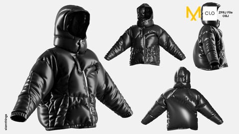 Streetwear Puffer Jacket #033 - Clo 3D / Marvelous Designer + OBJ / DIGITAL FASHION / HYPEBEAST / FUTURE FASHION