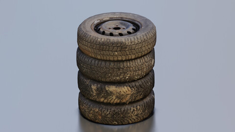 Dirty tire with mud game ready 3D Model
