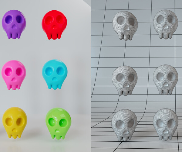 ArtStation - 6 colored 3d cartoon skull model Low-poly 3D model | Resources