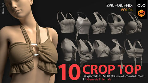 10 CROP TOP PACK (VOL.04). CLO3D, MD PROJECTS+OBJ+FBX