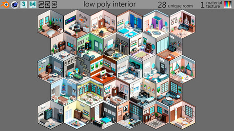 low poly interior 3 Low-poly 3D model