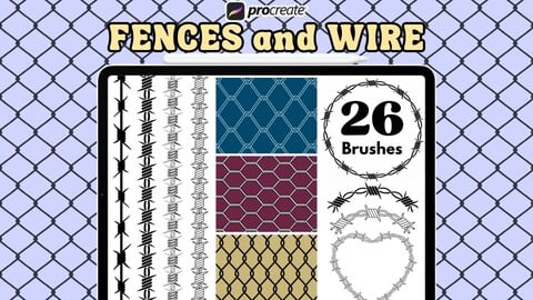 Fences & Barbed Wire procreate brush set , Procreate Chain Brushes , procreate stamp , tattoo brush set , procreate tattoo , digital tool