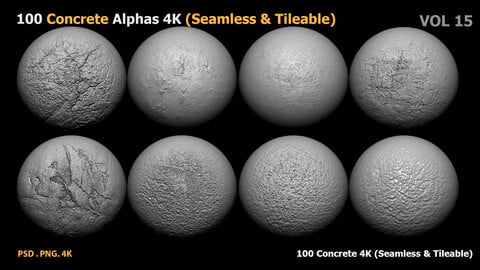 100 Concrete Alphas 4K (Seamless & Tileable) VOL 15
