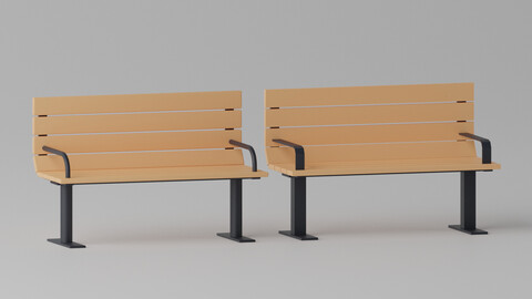 Cartoon Wooden Bench Park 3D model