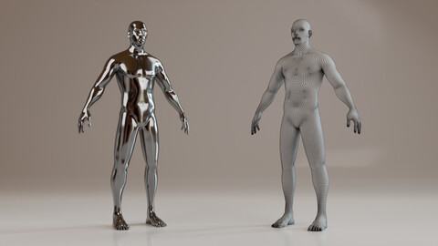 Silver metal human character 3d model Low-poly 3D model
