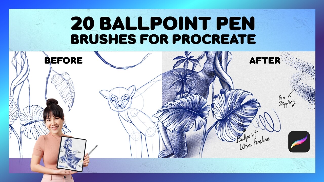 ArtStation Procreate Ballpoint Pen Brush 20 Pen Brushes for