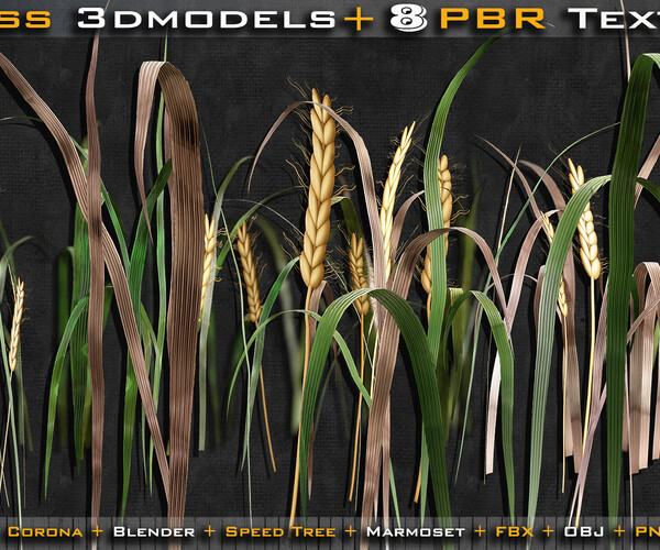 ArtStation - 8 Grass 3d models + 8 Grass PBR Textures | Resources