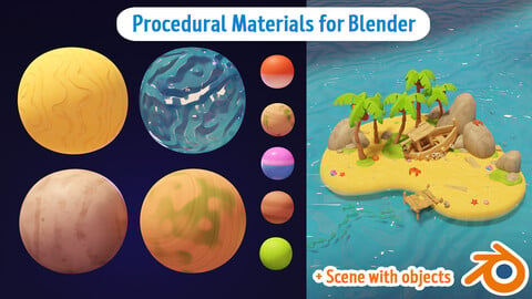 Procedural materials for Blender + Scene with objects and lighting
