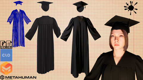 RETOPOLOGY female cap and gown (academic robe,  judge's robe, graduation gown)