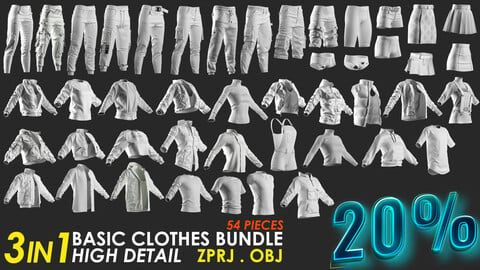 3 in 1Basic Clothes Bundle ( 54 pieces ) - Marvelous / CLO Project file