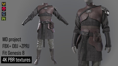 Medieval renaissance knight clothes Warrior armor FBX+OBJ+ZPRJ