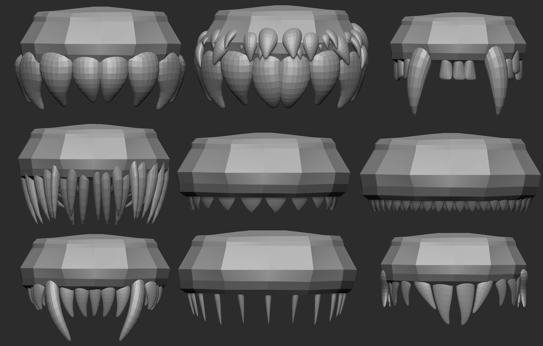 ArtStation 30 Low poly and mid poly monster creature teeth, jaws and